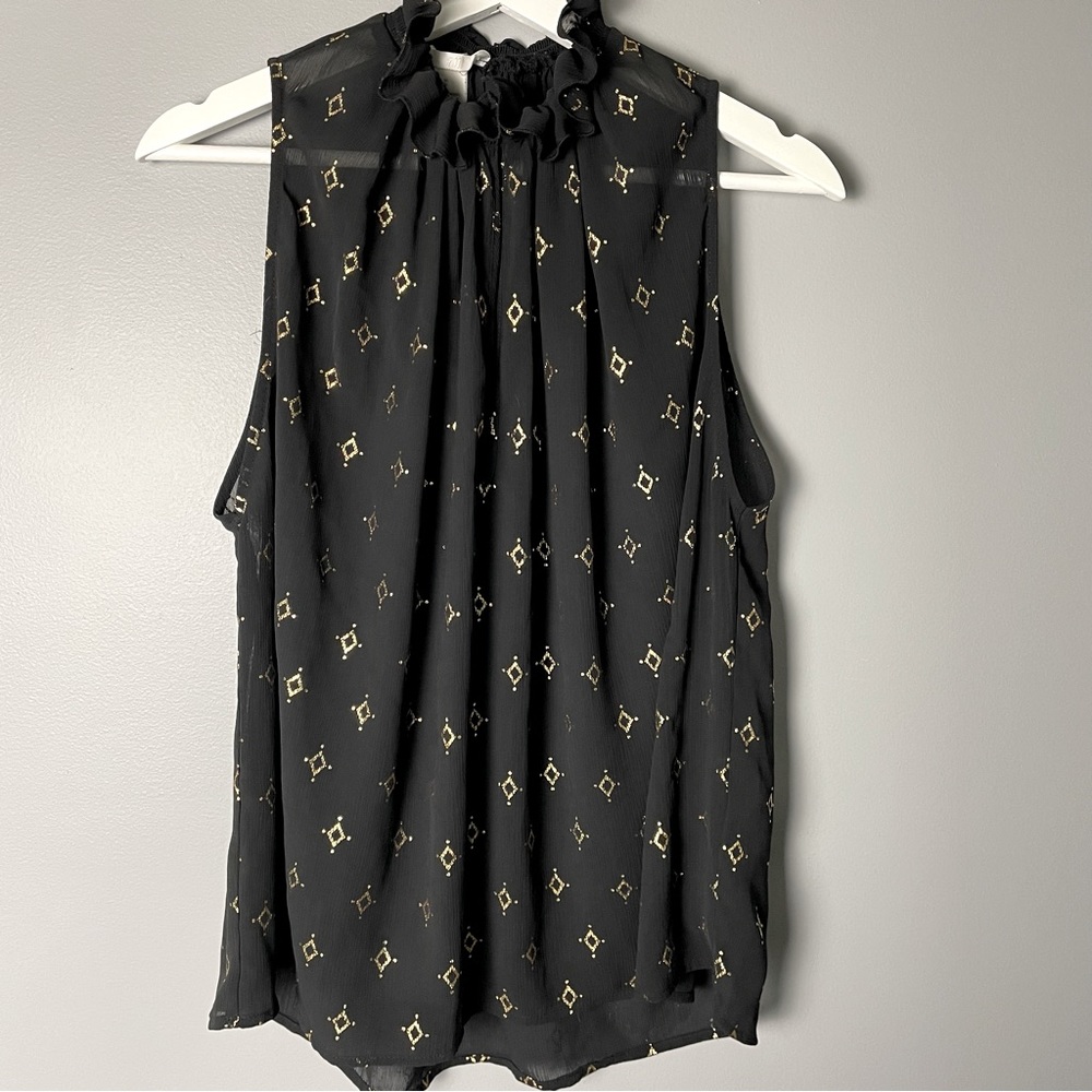 H & M Sheer Black Sleeveless Ruffled Collar Blouse
